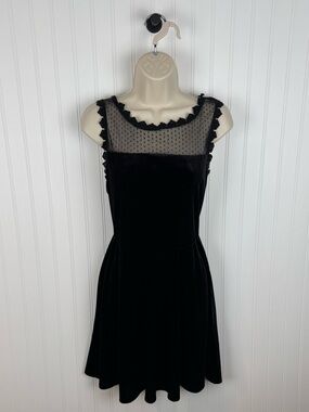 Lily Rose Black Velvet Dress Mesh Polka Dot Sheer Top XL Fit & Flare